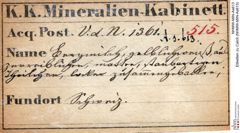 Etiketten zu Calcit (NHMW-MIN-As613)